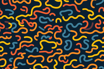 Fun colorful doodle seamless pattern. Creative art background for children or trendy design with basic shapes.