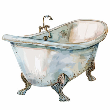 Vintage Victorian Clawfoot Bathtub Watercolor clipart