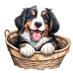 cute watercolor bernese mountain dog breed illustration - obrazy, fototapety, plakaty