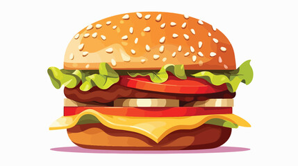 Cartoon beef burger fast food flat vector isolated o