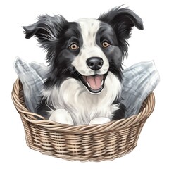 cute watercolor Border Collie dog breed illustration