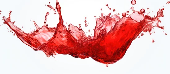 Fotobehang A splash of red liquid resembling a geological phenomenon on a white background, created by a gesture with water and paint. The jawdropping art piece showcases the power of liquid in painting © 2rogan