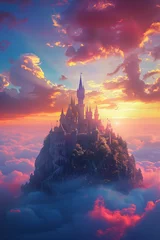 Fotobehang A fairy tale kingdom above the sea of clouds © grey