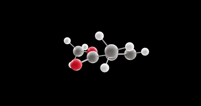 Methyl methacrylate molecule, rotating 3D model of methacrylate esters, looped video on a black background