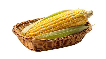 Corn in a basket isolated on Transparent background.
