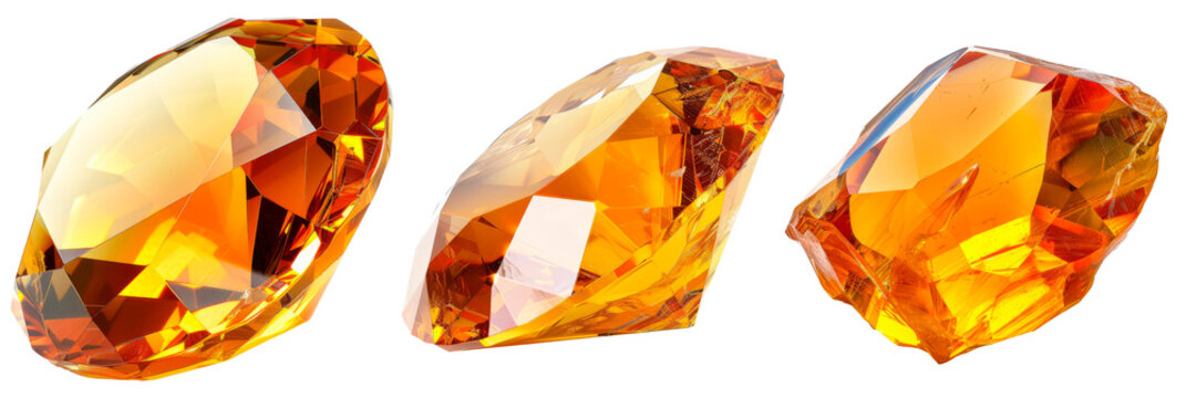 Set of topaz gemstone isolated on transparent background