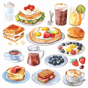 Watercolor Breakfast Clipart