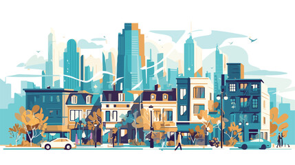 Cityscape flat vector illustration. Real estate in d