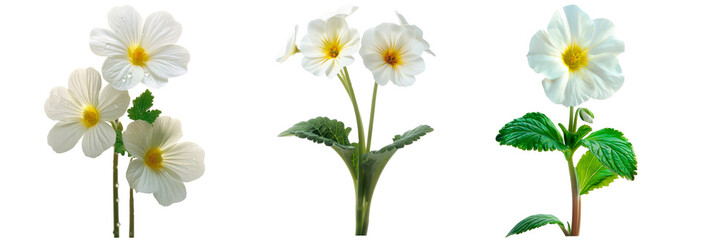 Set of white Primrose flower, isolated on transparent background
