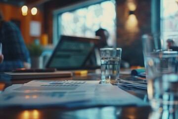 Close-up of a business meeting in progress, emphasizing corporate teamwork and discussion.

