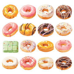 Watercolor Donuts clipart isolated on white background
