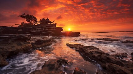 Tanah Lot Temple in Bali, Indonesia. Beautiful sunset
