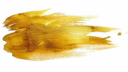 Golden paint brush strokes in watercolor isolated on a white background. - obrazy, fototapety, plakaty