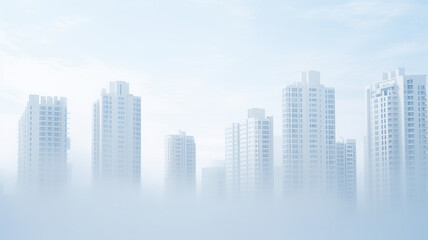 white background, a row of apartment buildings in a white fog, urban abstract panorama, mortgage population social issues - obrazy, fototapety, plakaty