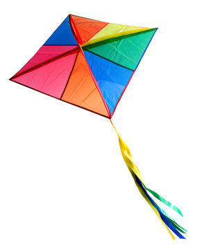 Flying kite isolated on transparent background, png. Photorealistic colorful kite clipart.