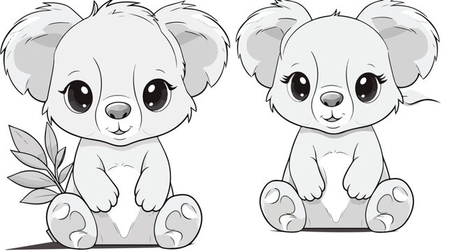 Cute koala is sitting cartoon coloring pages for kid