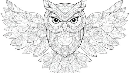 Cute owl mandala coloring page flat vector isolated