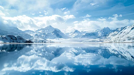 Crédence de cuisine en verre imprimé Bleu Picturesque winter landscape snow-capped mountains.
