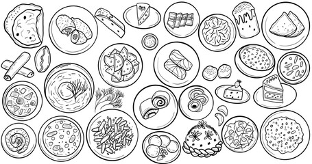 Ukrainian food set. Hand drawn vector ink illustration.