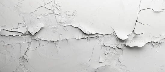 A detailed shot of a cracked white wall, resembling a monochrome landscape. The cracks look like frozen twigs in a liquid, creating a striking event in monochrome photography