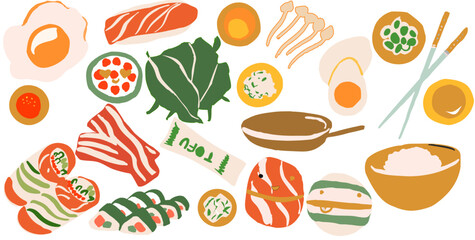 Korean street food set. Flat vector illustration great design for any purposes.