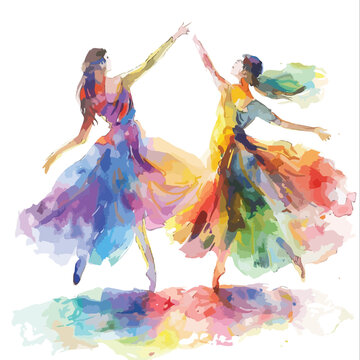 Watercolor Pastel Dress Dancers Clipart 