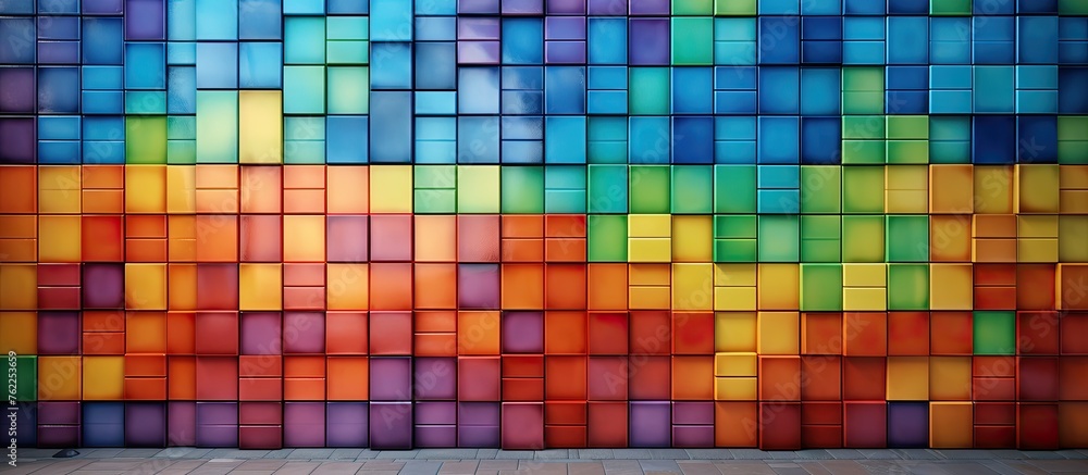 Poster the colorful wall is adorned with a myriad of rectangular shapes in vibrant tints and shades of elec