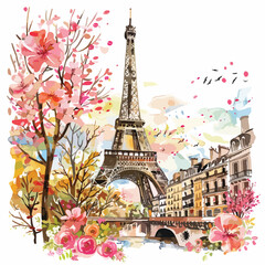 Fototapeta na wymiar Watercolor Romantic Paris 