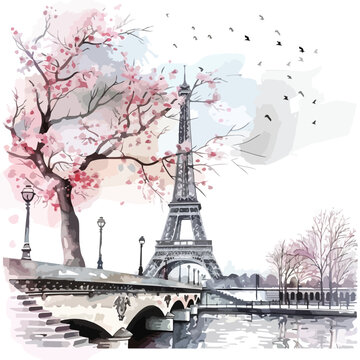 Watercolor Romantic Paris Clipart