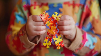 Child Holding A Symbol For World Autism Awarness Day