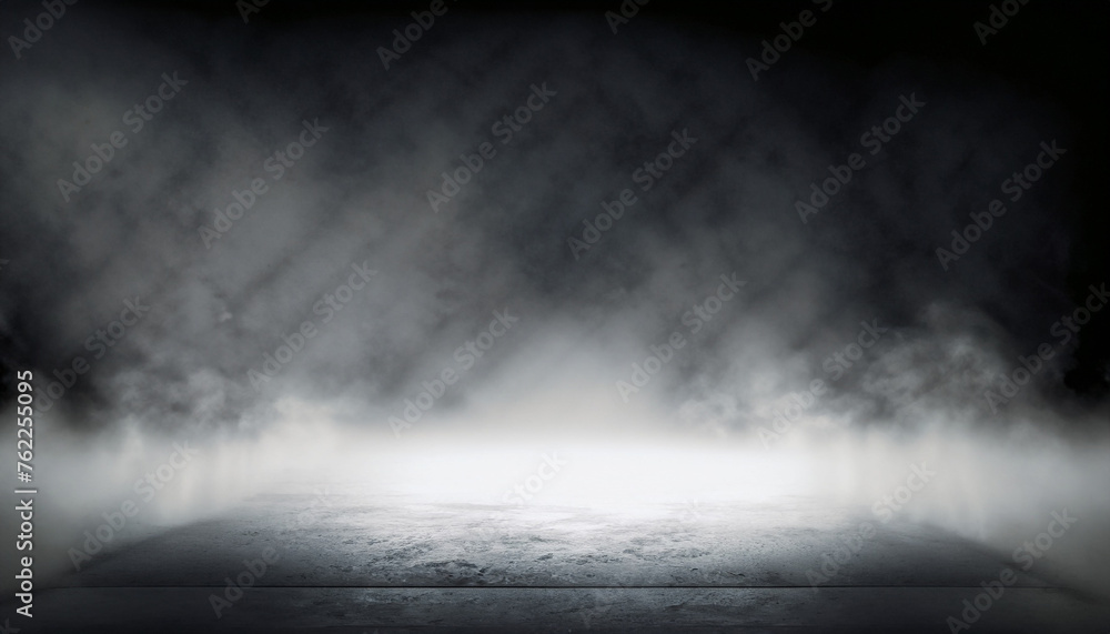 Poster empty space of studio dark room concrete floor grunge texture background with spot lighting and fog 