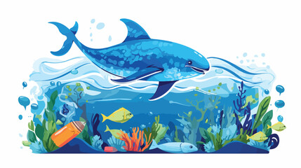Obraz na płótnie Canvas Effect of plastic pollution on marine food chain. vector