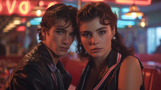 Glowing Greaser Glam Leather jackets and poodle skirts with electroluminescent wire accents and smart fabric pompadours