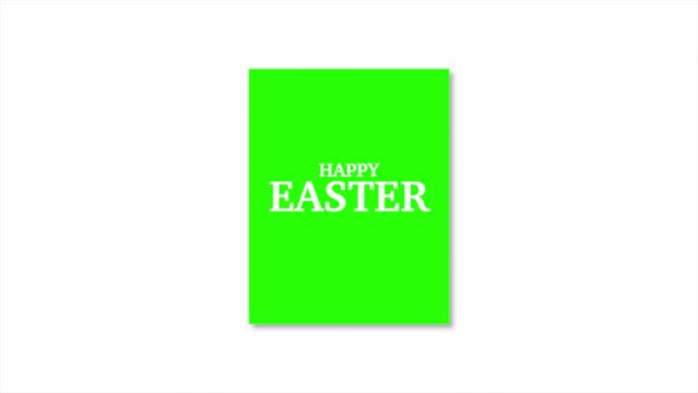 A simple and cheerful image showing a green banner with Happy Easter in white letters, hanging against a clean white background