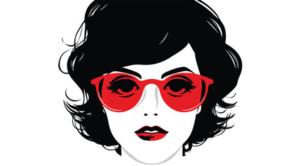 Face girl funny glasses outline flat vector isolated