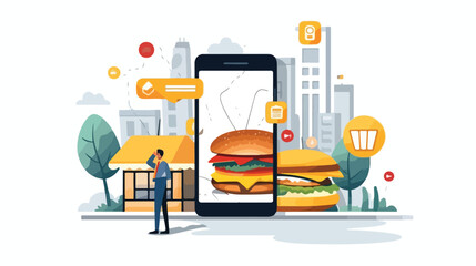 Fast food and drink delivery mobile app. Tiny people