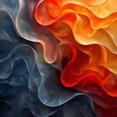 Beautiful abstract background of silk waves; A mixture of blue, orange and red colors