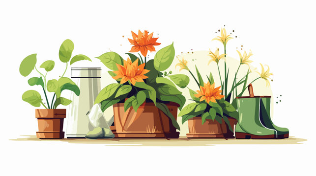 Flat design Vector of growing and studying plants in