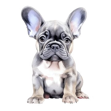 cute watercolor French Bulldog dog breed illustration