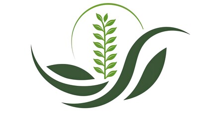 Green leafy plant graphic with elegant swirls.