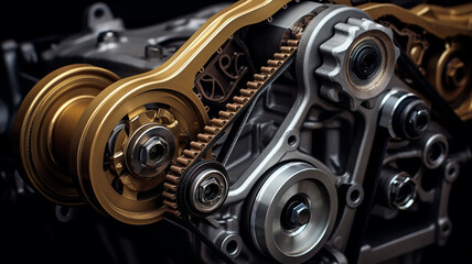 gears replacement of the timing belt in the engine, abstract background texture of the mechanism of the car engine fictional graphics