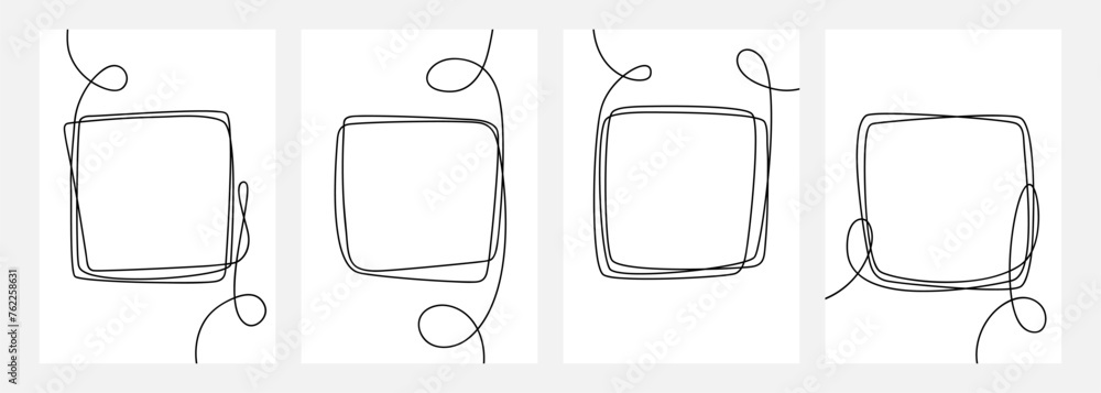 Poster square frames set. line art. continuous black line. hand drawn sketch outlines. vector illustration.