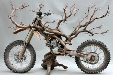 Dirt Bike Sculpture With Tree
