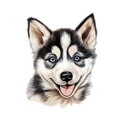 cute watercolor Husky dog breed illustration