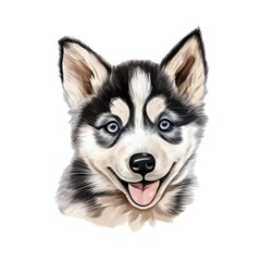 Obraz premium cute watercolor Husky dog breed illustration