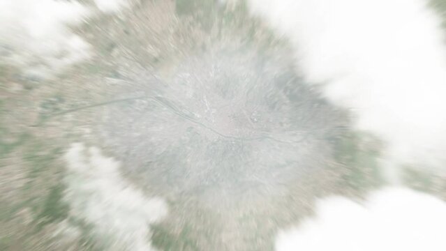 Earth zoom in from space to Florence, Italy. Followed by zoom out through clouds and atmosphere into space. Satellite view. Travel intro. Images from NASA