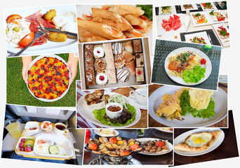 collage with variety of food on platter