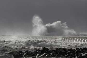 Heavy storm at river mouth