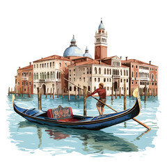 Venice Gondola Print Clipart isolated on white background - obrazy, fototapety, plakaty