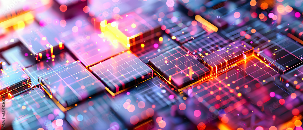 Aufkleber high-tech digital processor, abstract blue circuitry, modern computing and information technology co